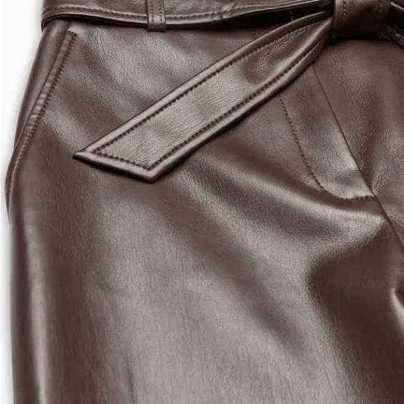 ARITZIA Babaton Women's mocha Brown Vegan Faux Leather Pants Belted Size 4 - Picture 8 of 8
